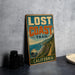 A vintage-style sign for the Lost Coast Trail in California, featuring a scenic illustration of the coastal landscape.