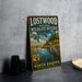 a vintage-style sign for the Lostwood National Wildlife Refuge in North Dakota, with a serene landscape of ducks flying over a lake and a tall crane standing in the grass.