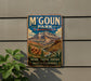 A vintage metal sign for M'Goun Park in Morocco, featuring a mountain landscape and text promoting the park's nature, culture, and heritage.