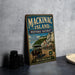 A vintage-style metal sign for Mackinac Island, the historic district, with a picture of a horse-drawn carriage and a scenic view of the island.