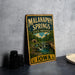 A vintage metal sign for Malanaphy Springs State Preserve, featuring a scenic illustration of the spring surrounded by lush greenery and a bridge.