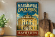 A vintage-style metal sign for the Margravial Opera House in Bayreuth, Germany, featuring an illustration of the ornate building.