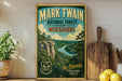 A vintage-style metal sign for the National Forest in Missouri, featuring a scenic landscape with a river and mountains.