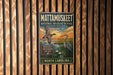 A vintage metal sign with a bird illustration and text, mounted on a wooden wall.