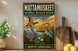 A vintage-style metal sign for the Mattamukkee National Wildlife Refuge in North Carolina, featuring a duck and a heron in a natural setting.