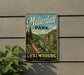A vintage metal sign for Meisterdall Park in Luxembourg, featuring a scenic landscape with a river and forest.
