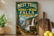 a vintage-style sign for the Mist Trail to Vernal and Nevada Falls in Yosemite National Park, California.