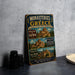 A vintage metal sign displaying the Monasteries of Greece, featuring images of various Greek temples and churches.