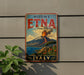 A vintage-style sign for Mount Etna, Italy, featuring a colorful illustration of the volcano and its surroundings.