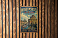 A vintage metal sign for the Museuminssel in Berlin, Germany, featuring an illustration of the Berliner Dom, a famous landmark in the city.