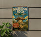 A vintage-style sign for Mushroom Rock State Park in Kansas, featuring a large mushroom formation and text promoting the park's natural beauty and recreational opportunities.