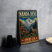 A vintage-style metal sign for the Nanda Devi Biosphere Reserve in Western Himalaya, India, featuring a mountain landscape with a goat and pink flowers.