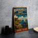 A vintage-style metal sign for Narragansett Bay, New Hampshire, with a lighthouse and sailboats in the background.