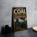 A vintage-style sign for the National Coal Heritage Area in Pennsylvania, featuring an illustration of a coal train and a scenic landscape.