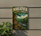 A vintage metal sign for the Naugatuck State Forest, featuring a scenic illustration of a forest and a river.