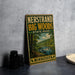 A vintage-style metal sign fornersand big woods state park in Minnesota, featuring a scenic illustration of a forest landscape with a river.