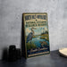 A vintage-style sign for the North Inlet-Winyan Bay National Estuarine Research Reserve, featuring an illustration of a crane and a lighthouse, along with text promoting the reserve's mission to protect, preserve, and educate about the estuarine ecosystem.