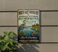 A vintage-style sign for the North Inlet-Winyan Bay National Estuarine Research Reserve in South Carolina, featuring a heron and a lighthouse in the background.