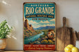 A vintage-style sign for the Northern Rio Grande National Heritage Area in New Mexico, featuring a scenic illustration of the Rio Grande River and mountains.