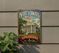 A vintage-style sign for Notoway Plantation in Louisiana, featuring a large building with columns and a tree in the foreground.