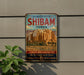 a vintage-style sign for the Old Walled City of Shimbam, Yemen, with a desert landscape and buildings depicted on the sign.