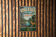A vintage-style metal sign for the Osceola National Forest in Florida, featuring an illustration of a deer and a bird in a forest setting.