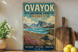 a vintage-style poster of Oavoyok Territorial Park, Nunavut, with a scenic mountain landscape and a lake in the background.