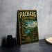 A vintage metal sign for the Pachaug State Forest in Connecticut, featuring a scenic illustration of a forest and a lake.