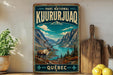 A vintage-style metal sign for the Park National in Kúururjúq, Quebec, featuring a reindeer and a mountainous landscape.