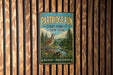 A vintage metal sign for the Partridge Run State Forest in New York, featuring a bird and a forest landscape.