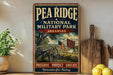 A vintage-style metal sign for Pea Ridge National Military Park in Arkansas, featuring an image of a cannon and a Union Jack flag, along with the text "Preserve, Protect, Educate Remember Our History".