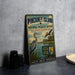 A vintage-style metal sign for Pinckney Island National Wildlife Refuge in South Carolina, featuring illustrations of birds and a serene landscape.