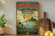 A vintage-style poster advertising Poyang Lake, Nanji Wetlands, and China, featuring a scenic landscape with cranes and a temple.