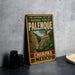 A vintage-style metal sign advertising the Pre-Hispanic City and National Park of Palenque, Chichen Itza, Mexico.