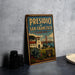 A vintage-style metal sign for Presidio of San Francisco, California, featuring an illustration of the city's historic buildings and landmarks.