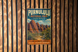 A vintage-style metal sign for Purnululu National Park in Australia, featuring a scenic illustration of the iconic rock formations.