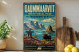 a vintage-style sign for the Qummaarivit Territorial Park, which is located in Nunavut, Canada. The sign is displayed on a wooden shelf, surrounded by various items such as a potted plant, a cutting board, and some lemons.