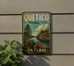 A vintage-style metal sign for Quito, theprovincial park in Ontario, Canada, featuring a scenic landscape with a lake, trees, and a canoe.