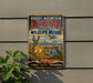 A vintage-style metal sign for the Rocky Mountain Arsenal National Wildlife Refuge in Colorado, featuring illustrations of wildlife such as a gazelle and a bird.