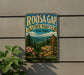 A vintage-style metal sign for Roosa Gap State Forest in New York, featuring a scenic mountain landscape and a trail sign.
