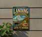 A vintage-style sign for Saskatchewan Landing, a scenic location in the Canadian province of Saskatchewan.