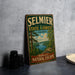 A vintage-style metal sign for Selmier State Forest in Indiana, featuring a scenic landscape with a river and trees.