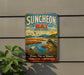 A vintage metal sign for Suncheon Bay, South Korea, featuring a scenic landscape with birds, a river, and mountains.