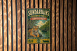 A vintage metal sign for Sundarbans, a nature reserve in Bangladesh, featuring a tiger and a boat on a river.