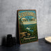 A vintage-style sign for Susquehannock State Forest in Pennsylvania, featuring a scenic landscape with a river and forest.