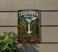 A vintage-style metal sign for Taughannock Falls State Park in New York, featuring a waterfall and lush greenery.
