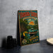 A vintage-style metal sign advertising "Terra Brahe" in Costa Rica, featuring a tropical landscape with a boat and a toucan.
