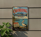 a vintage-style sign for "The Coorong and Lakes" in Australia, with a large white bird, likely a pelican, in the foreground.