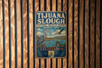 A metal sign with the text "Tijuanas Slough National Wildlife Refuge Marine Zone" and an illustration of a bird and a seal, indicating the location of the refuge in California.