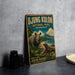 A vintage-style metal sign for the Ujung Kulon National Park in Indonesia, featuring illustrations of a rhinoceros and a lizard, with text describing the park as a "Home of the Javan Rhino and diverse wildlife".